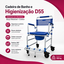 Cadeira de Banho e Higienização D55 — Dobrável em Alumínio, Braço Rebatível + Coletor | Ultra Leve e Segura 135kg