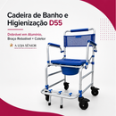 Cadeira de Banho e Higienização D55 — Dobrável em Alumínio, Braço Rebatível + Coletor | Ultra Leve e Segura 135kg