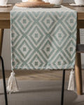 Caminho de Mesa Geométrico em Jacquard com Borla para Decoração