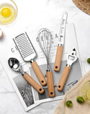 Conjunto de Utensílios de Cozinha com Cabo de Madeira 9 Peças Funcional e Estiloso