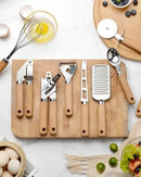 Conjunto de Utensílios de Cozinha com Cabo de Madeira 9 Peças Funcional e Estiloso