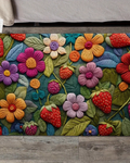 Tapete 3D Morango com Flor Macio, Antiderrapante e Decorativo