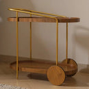 Carrinho Bar Gourmet Retrô em Madeira e Metal Dourado 90 cm