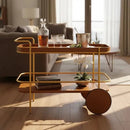 Carrinho Buffet Bar Decorativo em Madeira e Metal Dourado 100 cm