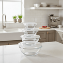 Kit 5 Bowls de Vidro com Tampa Hermética Micro-ondas, Geladeira e Freezer Empilhável