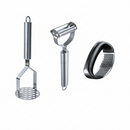 Kit 5 Peças Inox com Espremedor, Ralador 4 Faces e Amassador