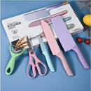 Kit Facas 6 Peças Inox Antiaderente  Tesoura e Descascador  Cabo Reforçado