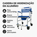 Cadeira de Banho e Higienização D55 — Dobrável em Alumínio, Braço Rebatível + Coletor | Ultra Leve e Segura 135kg