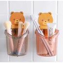Suporte para Escova e Pasta de Dente em Acrílico – Organizador de Banheiro com Urso Adesivo